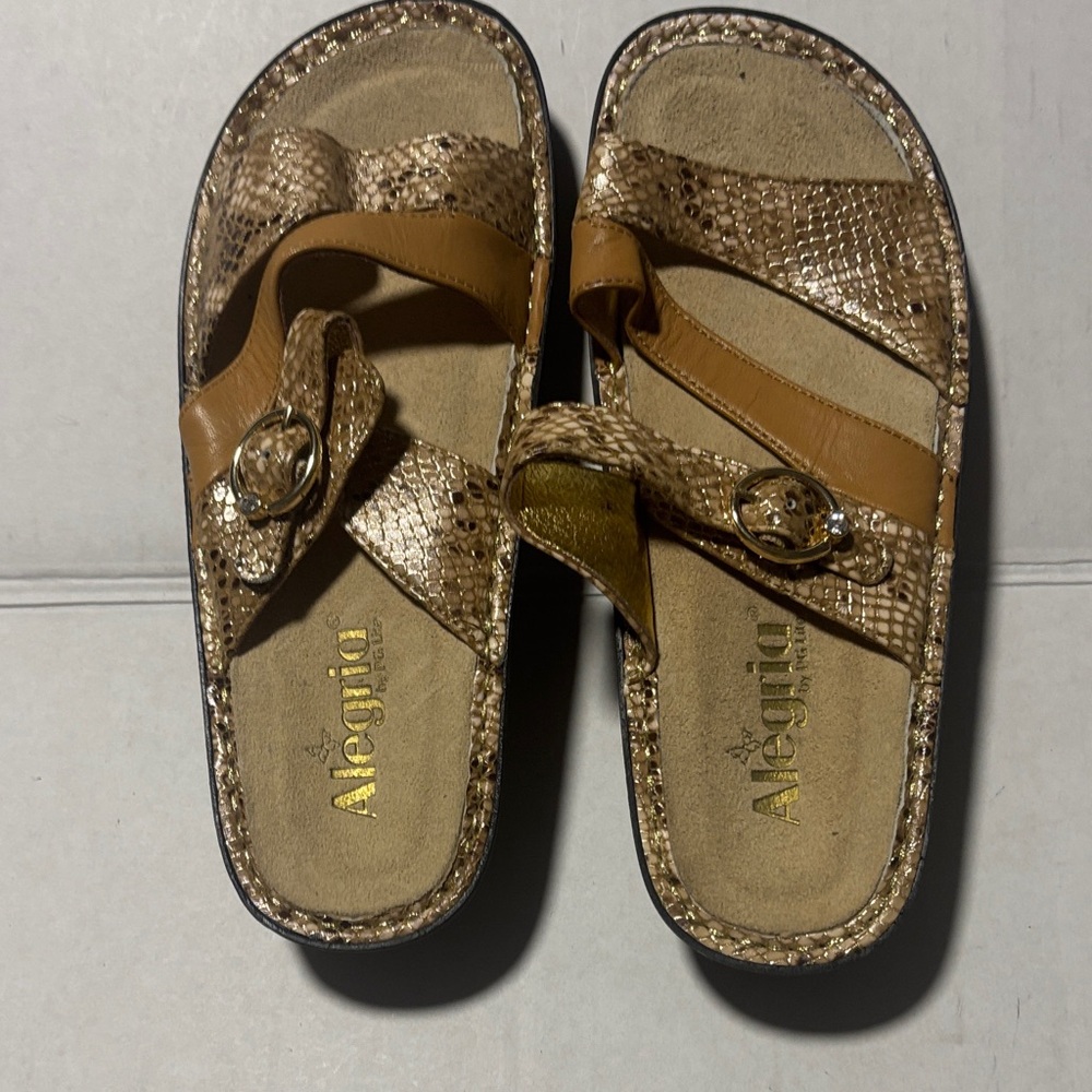 Alegria Tan and Brown Textured Sandals